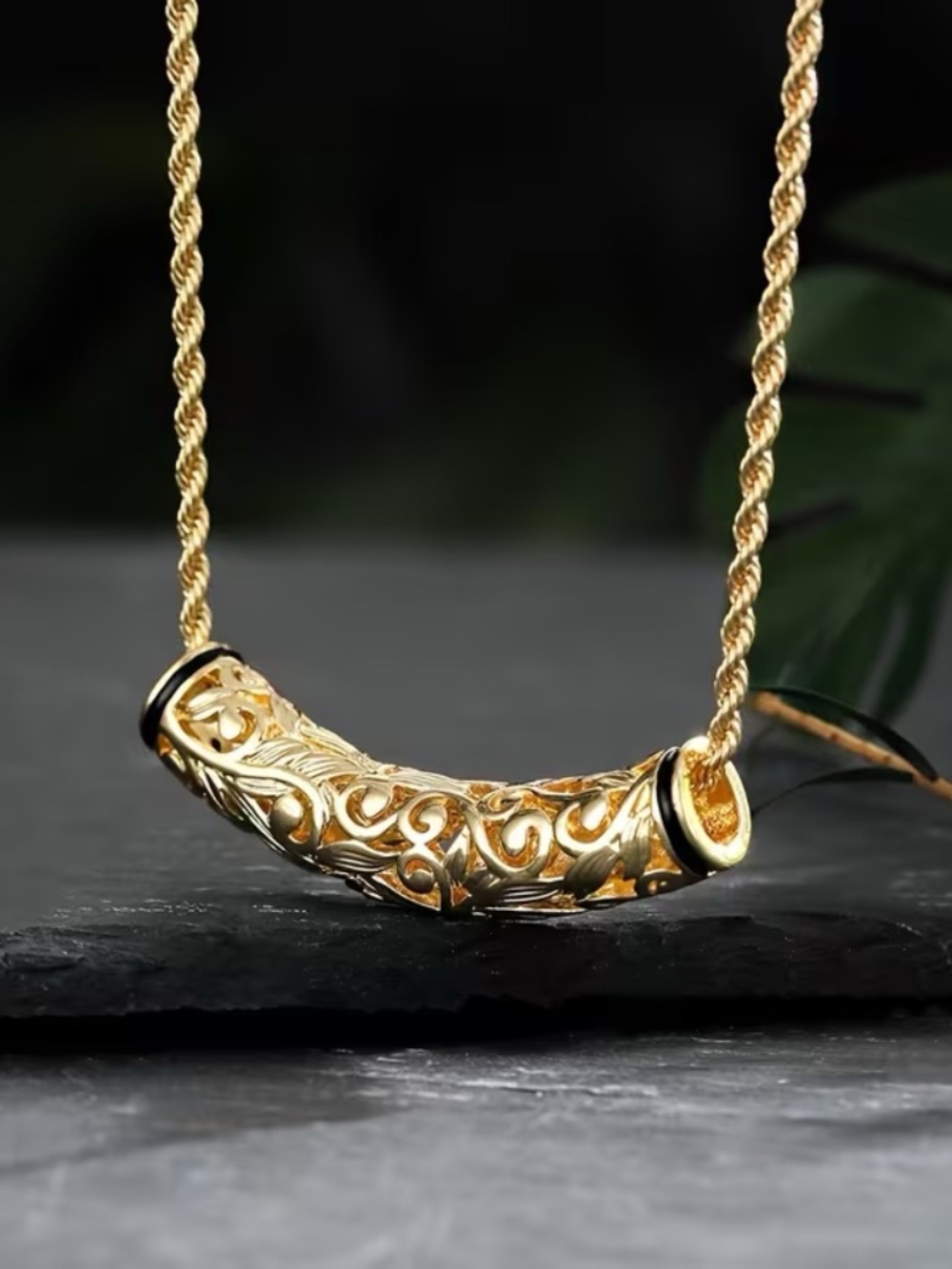 Plumeria Carved Necklace Braided Chain Pacific Island